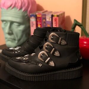 T.U.K Black Western Buckle Pointed Boot